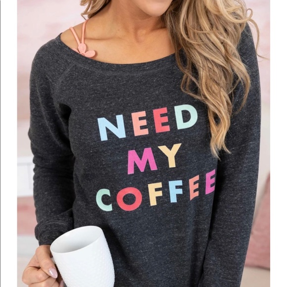 Pink Lily Sweaters - Pink Lily “Need My Coffee” Sweatshirt